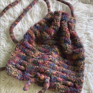 Handmade boho festival knitted drawstring mini backpack